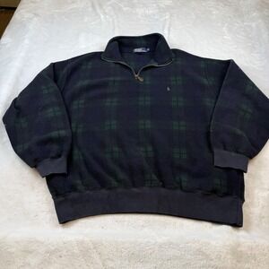 Polo Ralph Lauren Mens XL Blackwatch Plaid Fleece Quarter Zip Pullover Green